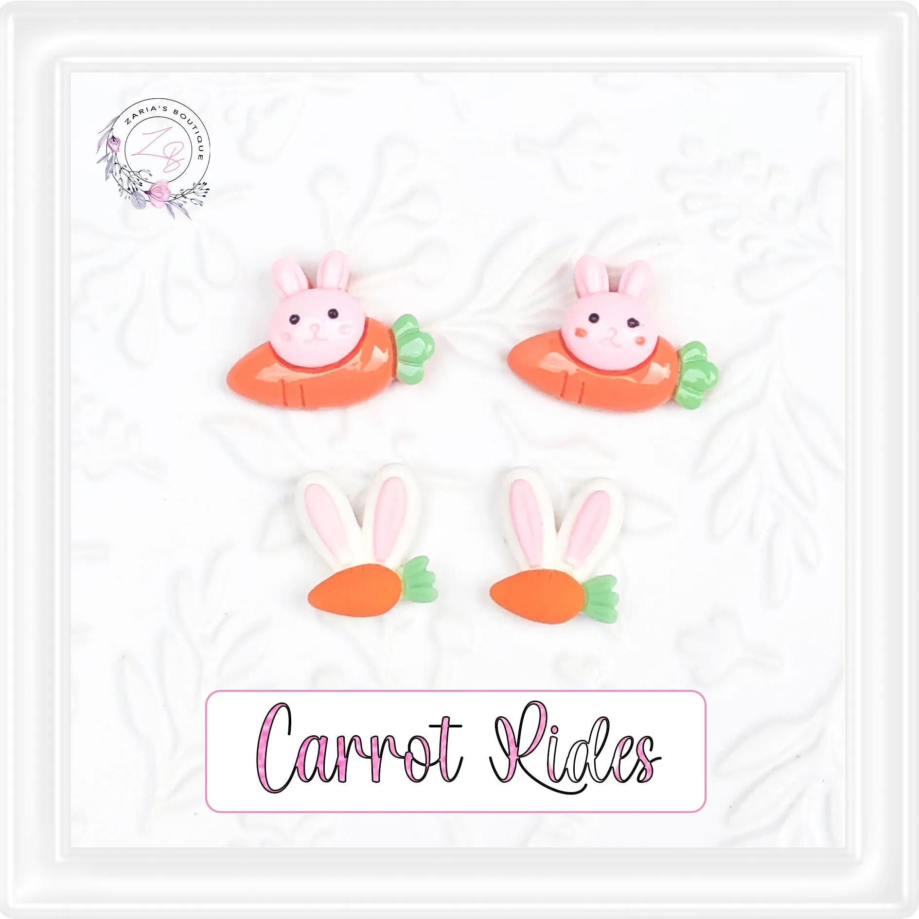 ⋅ Carrot Rides ⋅ Flat Back Cabochon Resin Vegetable Embellishments ⋅ 2 pieces ⋅