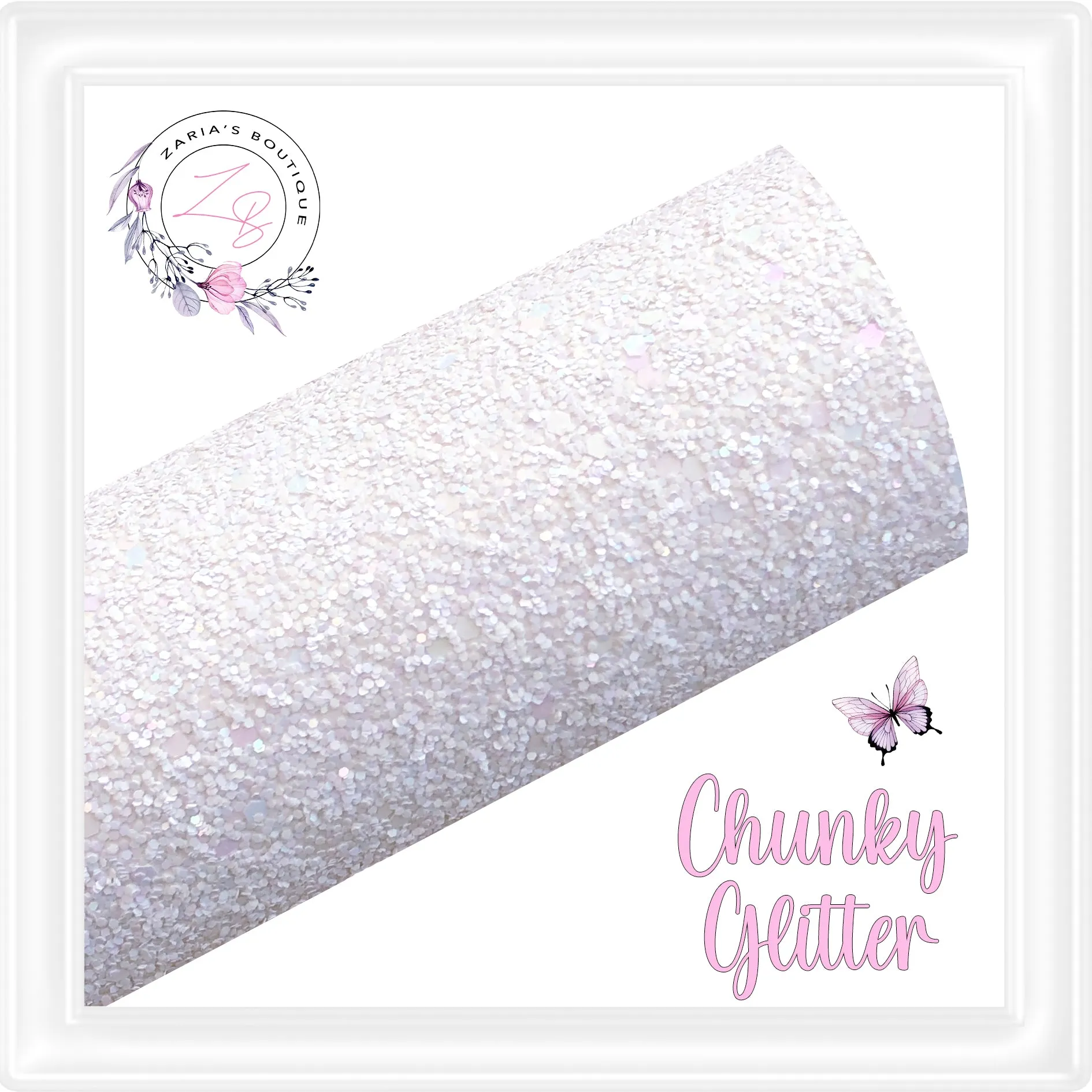 • Matte White Sparkle Chunky Glitter •