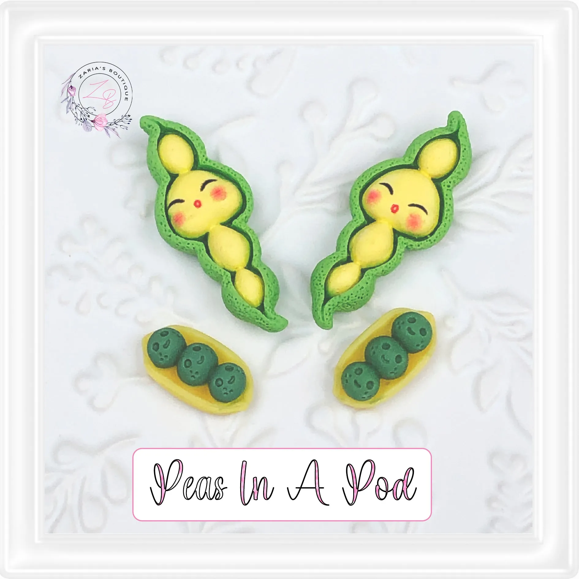 ⋅ Peas In A Pod ⋅ Flatback Cabochon Resin Vegetable Embellishments ⋅ 2 pieces ⋅