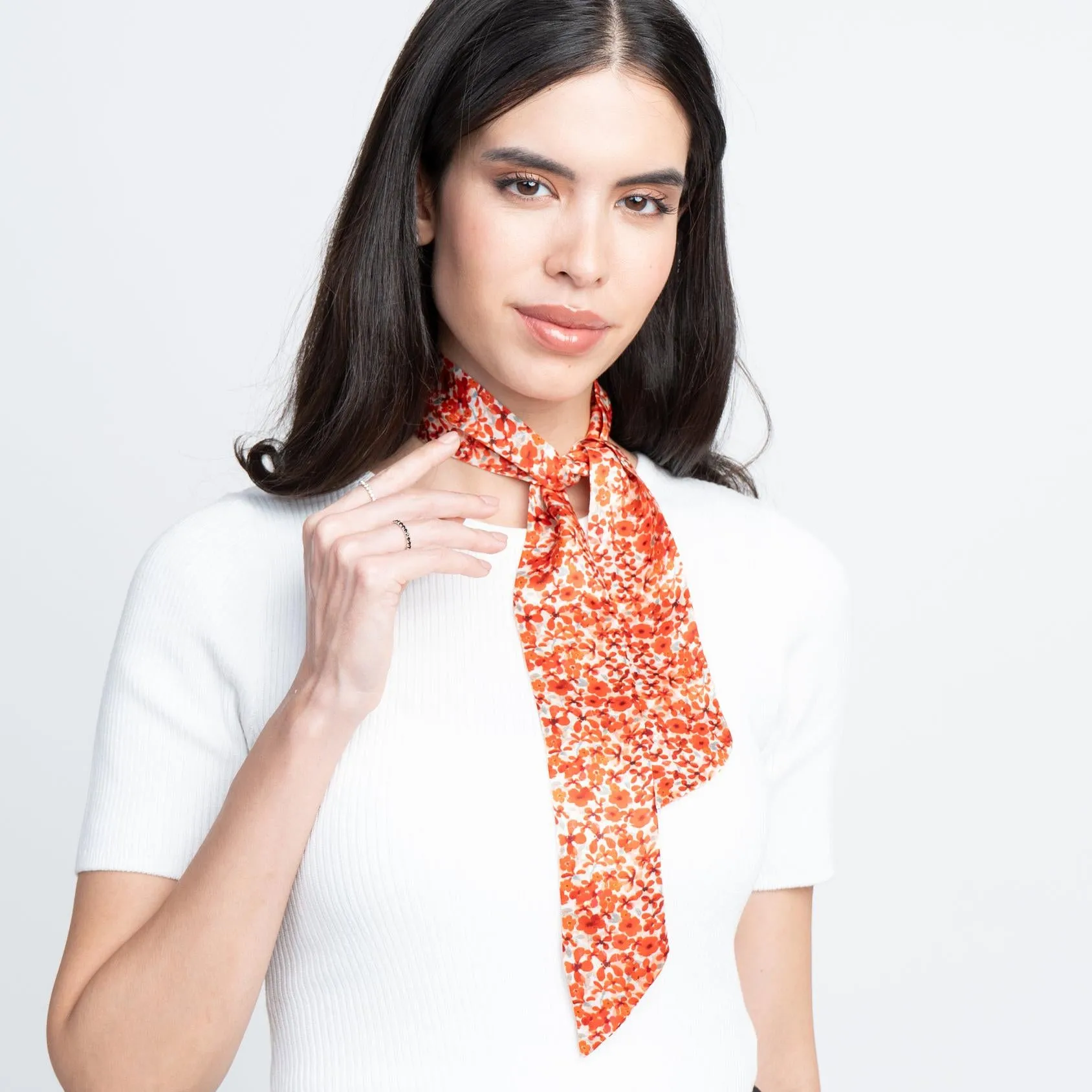 100% Silk Skinny Scarf Ditsy Red