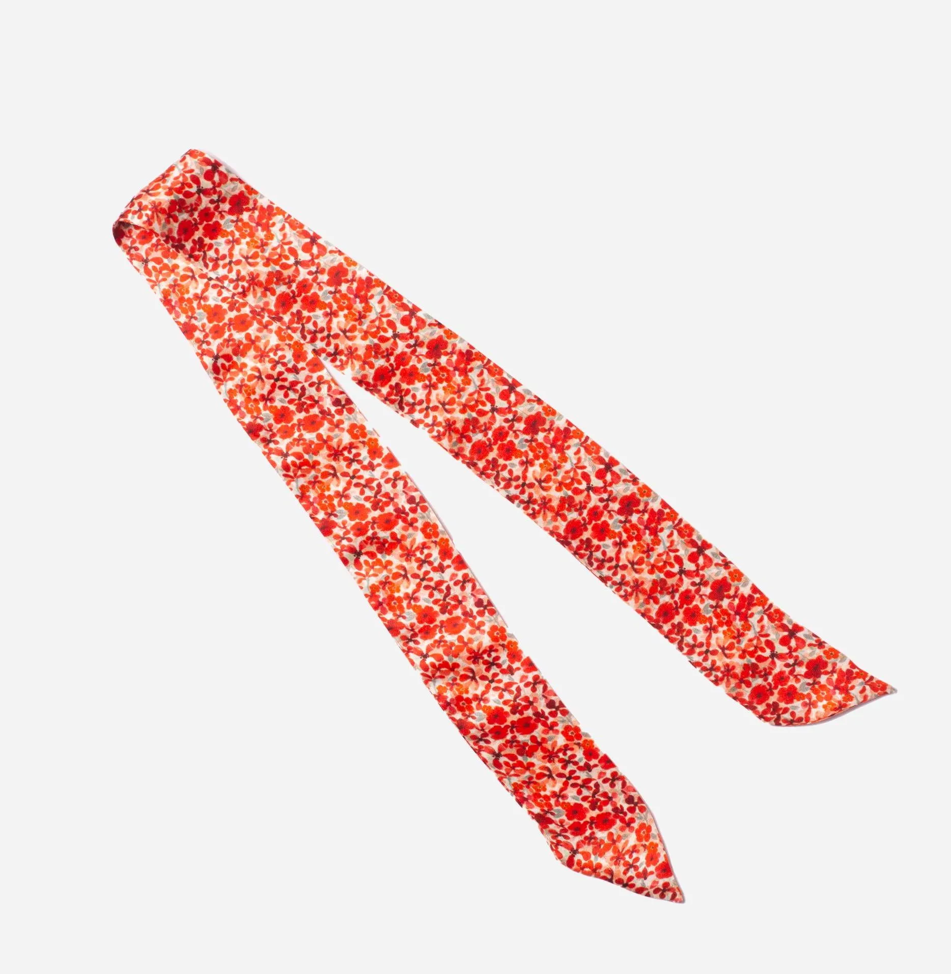 100% Silk Skinny Scarf Ditsy Red