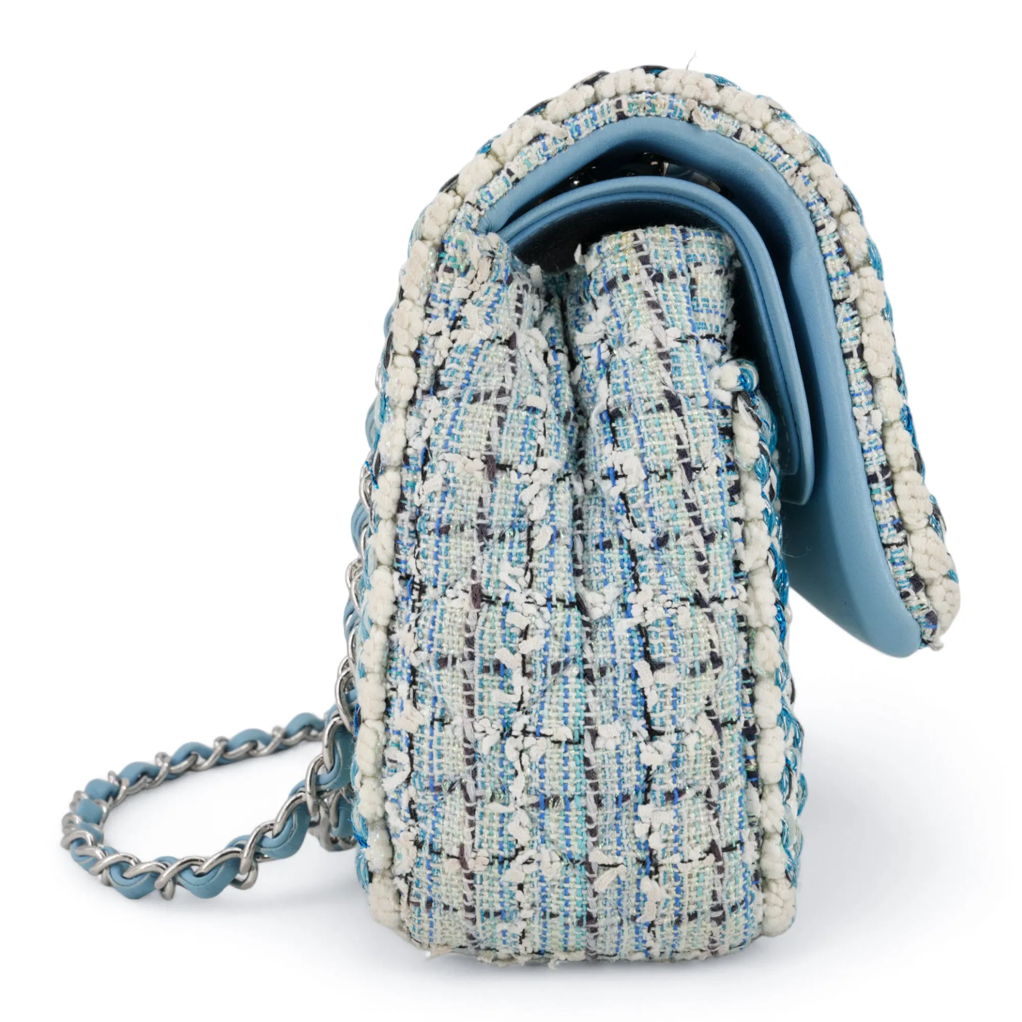 19C Blue Tweed Medium Classic Double Flap Bag