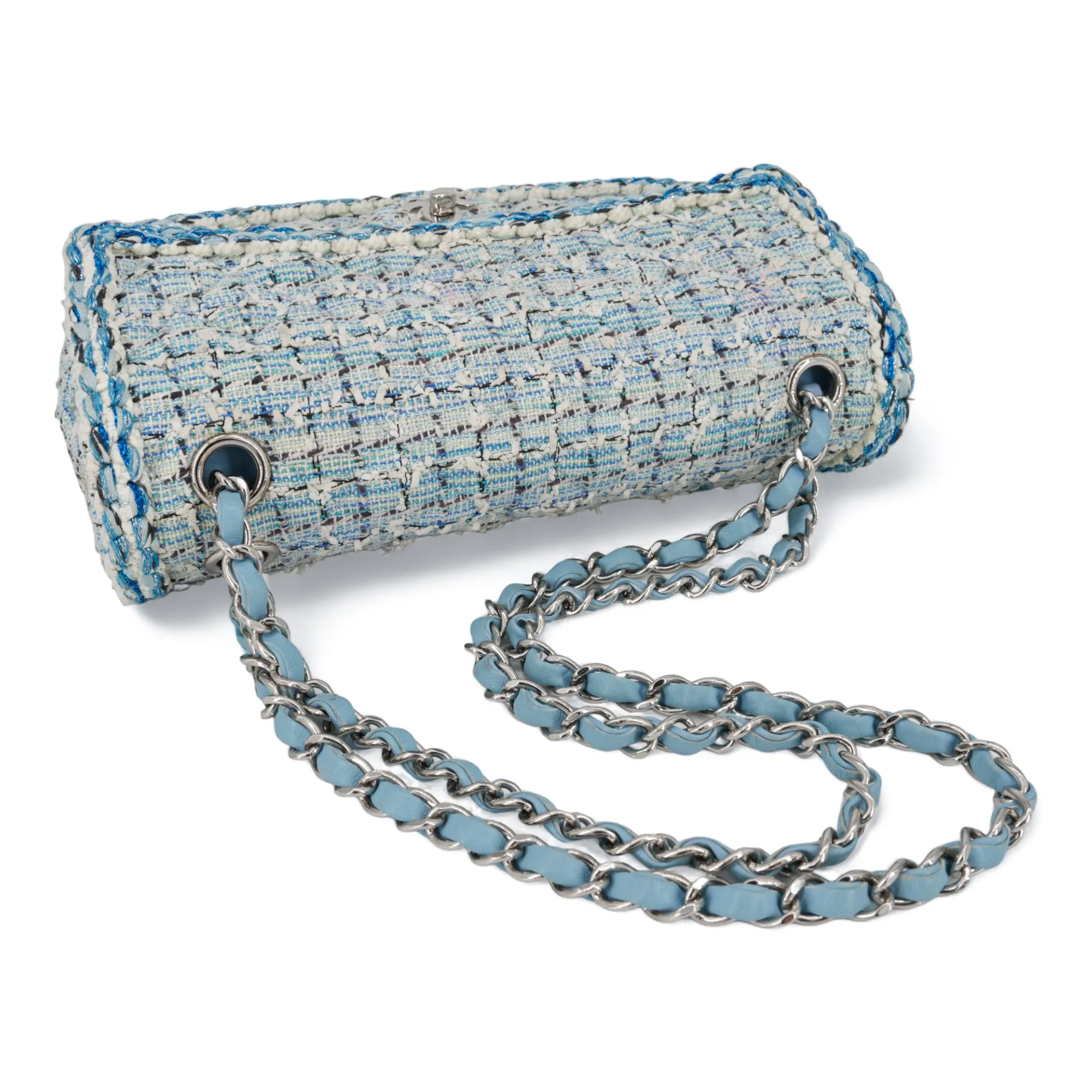 19C Blue Tweed Medium Classic Double Flap Bag