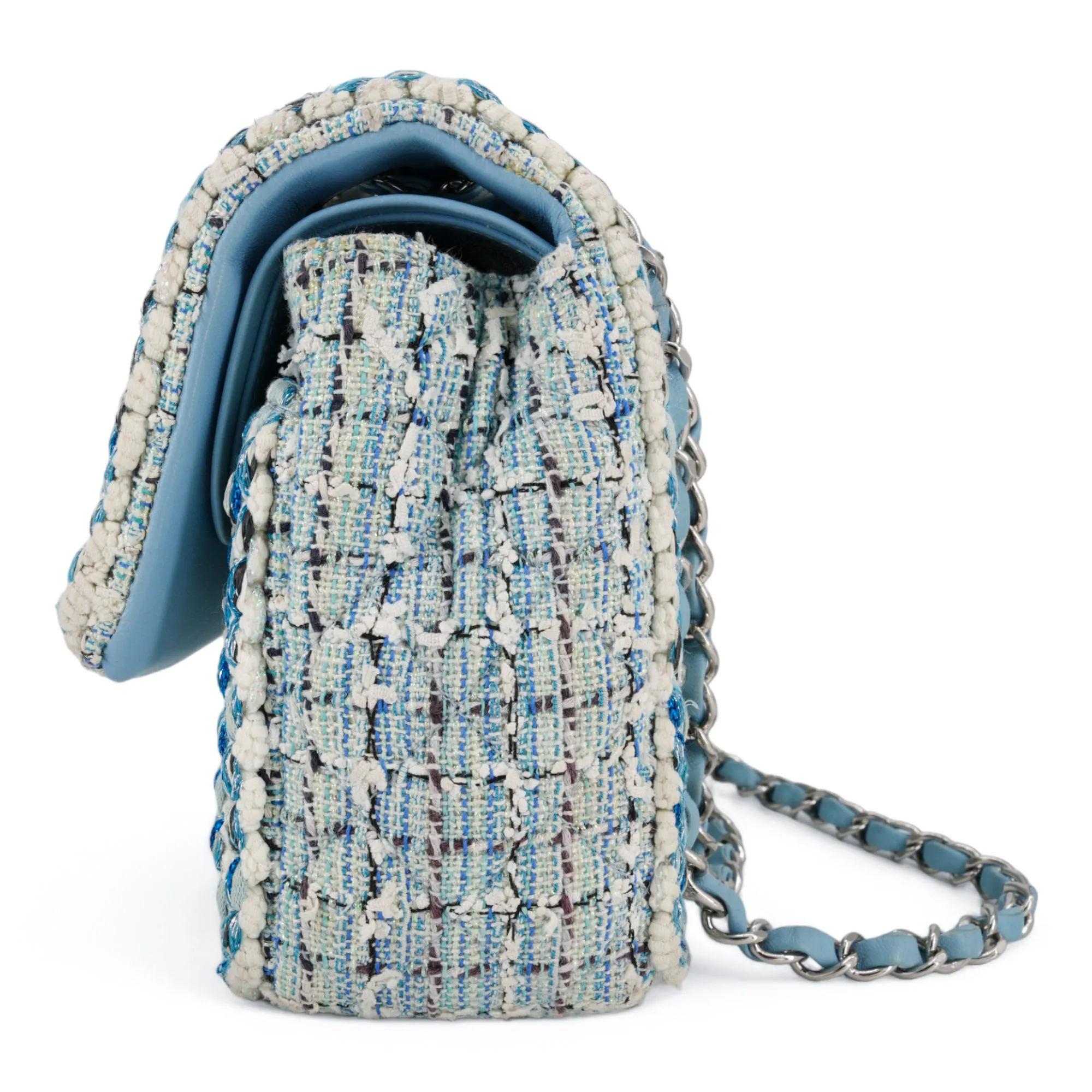 19C Blue Tweed Medium Classic Double Flap Bag