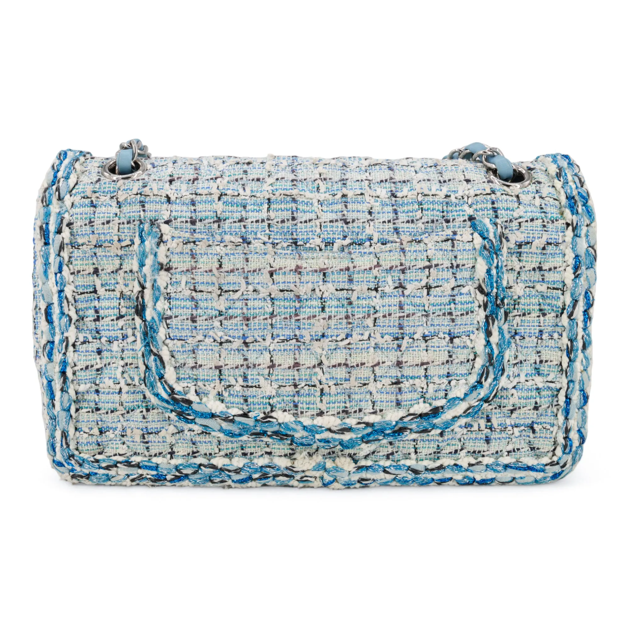 19C Blue Tweed Medium Classic Double Flap Bag