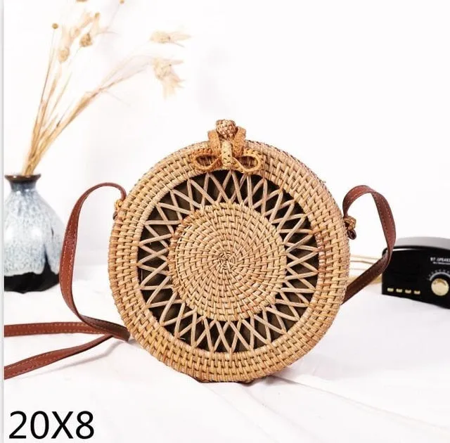 20x8cm Circle Handwoven Women Messenger Bags Round Retro Rattan Straw Beach Crossbody Bag good quality Bolsa Masculina