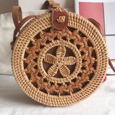 20x8cm Circle Handwoven Women Messenger Bags Round Retro Rattan Straw Beach Crossbody Bag good quality Bolsa Masculina