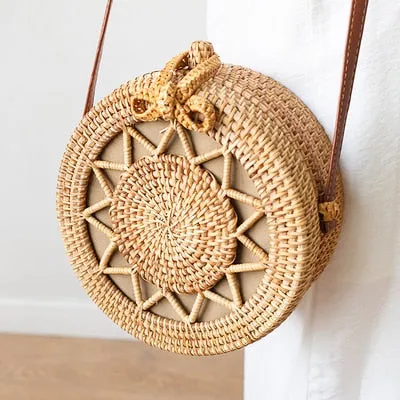 20x8cm Circle Handwoven Women Messenger Bags Round Retro Rattan Straw Beach Crossbody Bag good quality Bolsa Masculina
