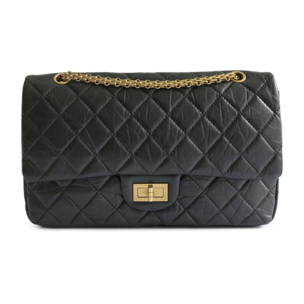 2.55 Reissue Flap Bag Size 227 in Black Aged Calfskin
