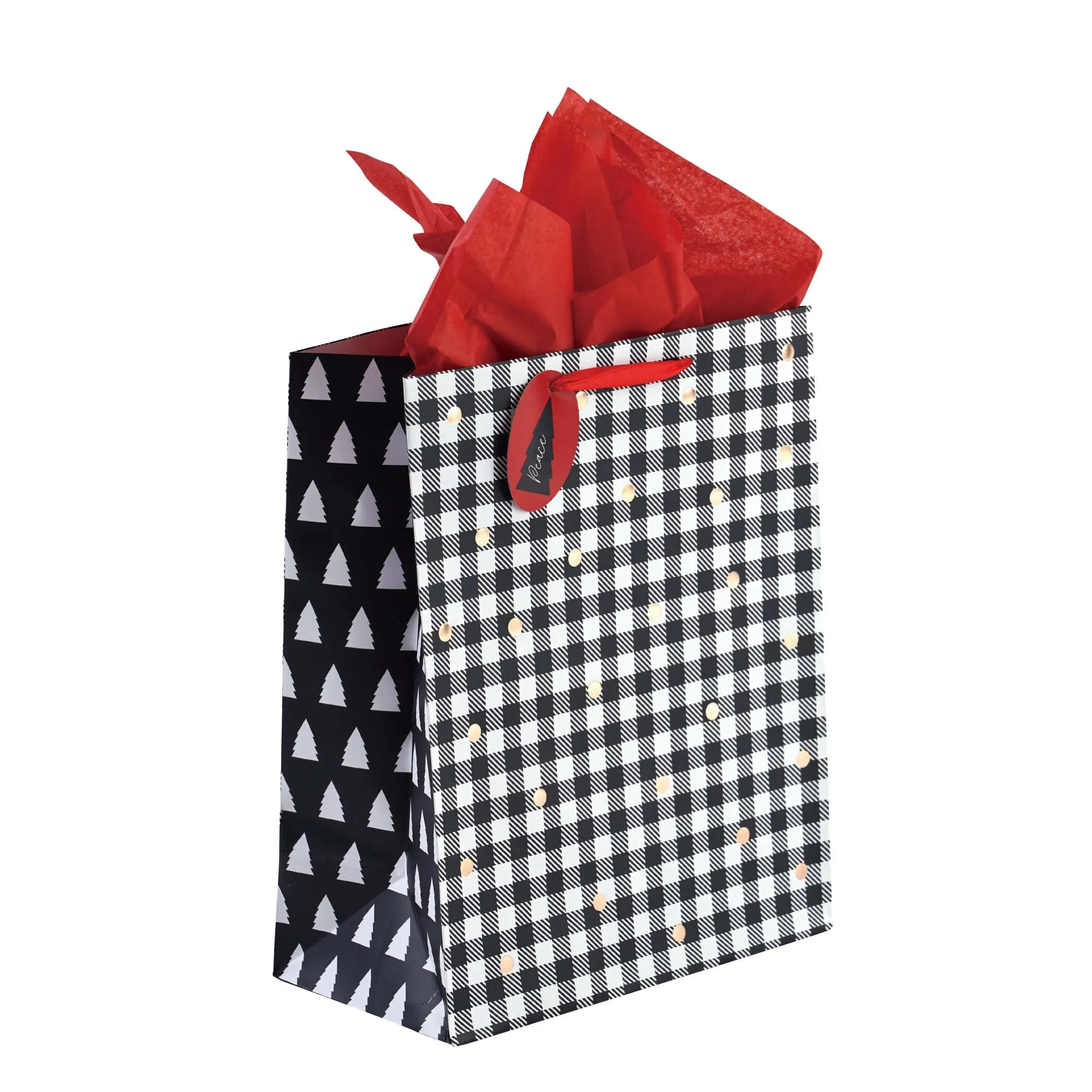 3Pk Large Pretty Plaid Christmas Hot Stamp/Glitter Bag, 4 Designs