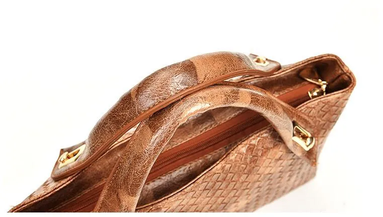 4pcs Leather Set Weave Soft Bag