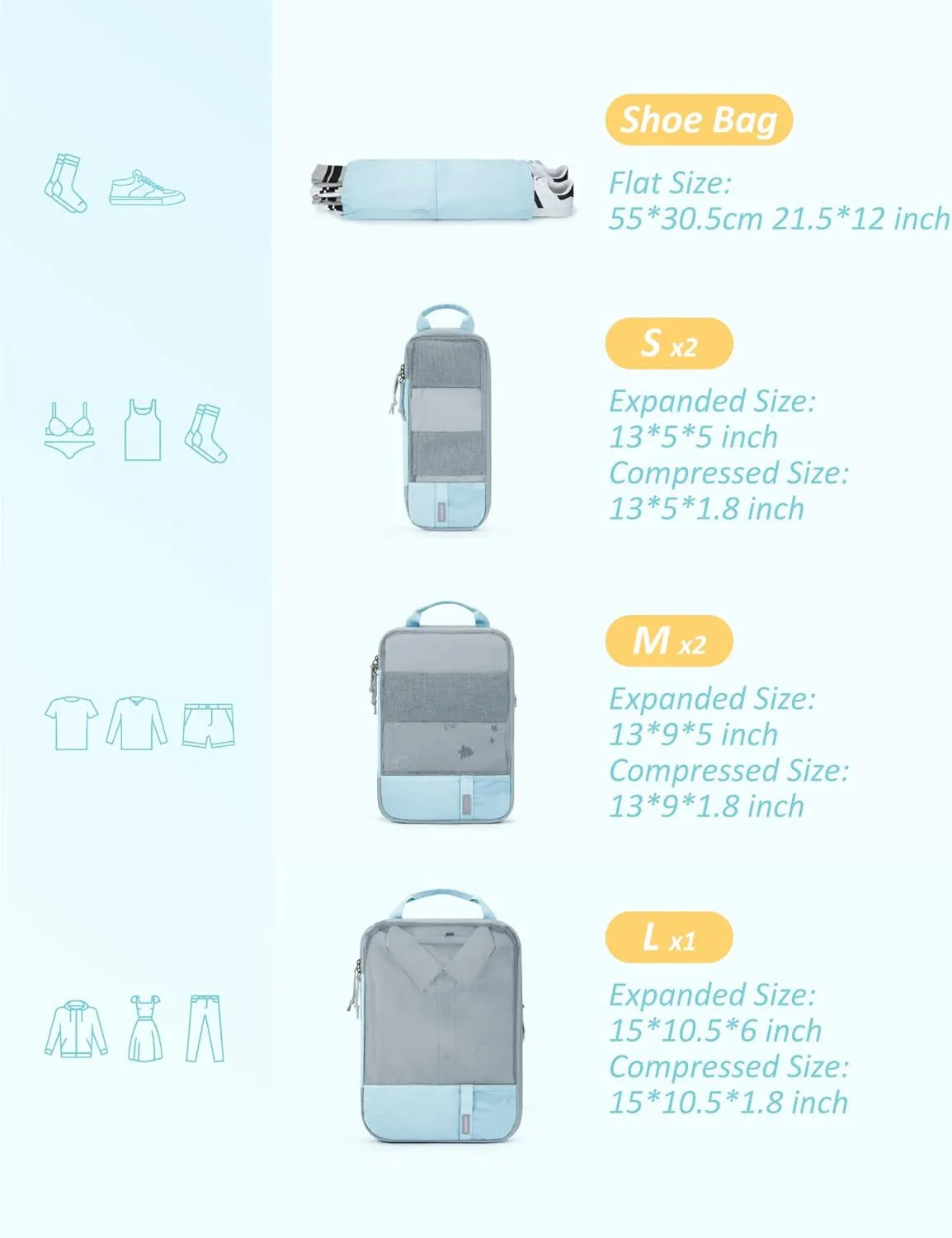 6 Set/4 Set/2 Set Compression Packing Cubes for Travel, Lightweight Vacation Travel Essentials, Travel Accessories for Suitcase Organizer Bags Set, Durable Luggage Organizer Travel Bags