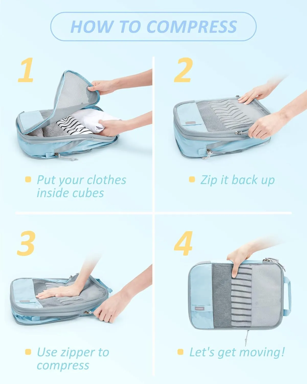 6 Set/4 Set/2 Set Compression Packing Cubes for Travel, Lightweight Vacation Travel Essentials, Travel Accessories for Suitcase Organizer Bags Set, Durable Luggage Organizer Travel Bags