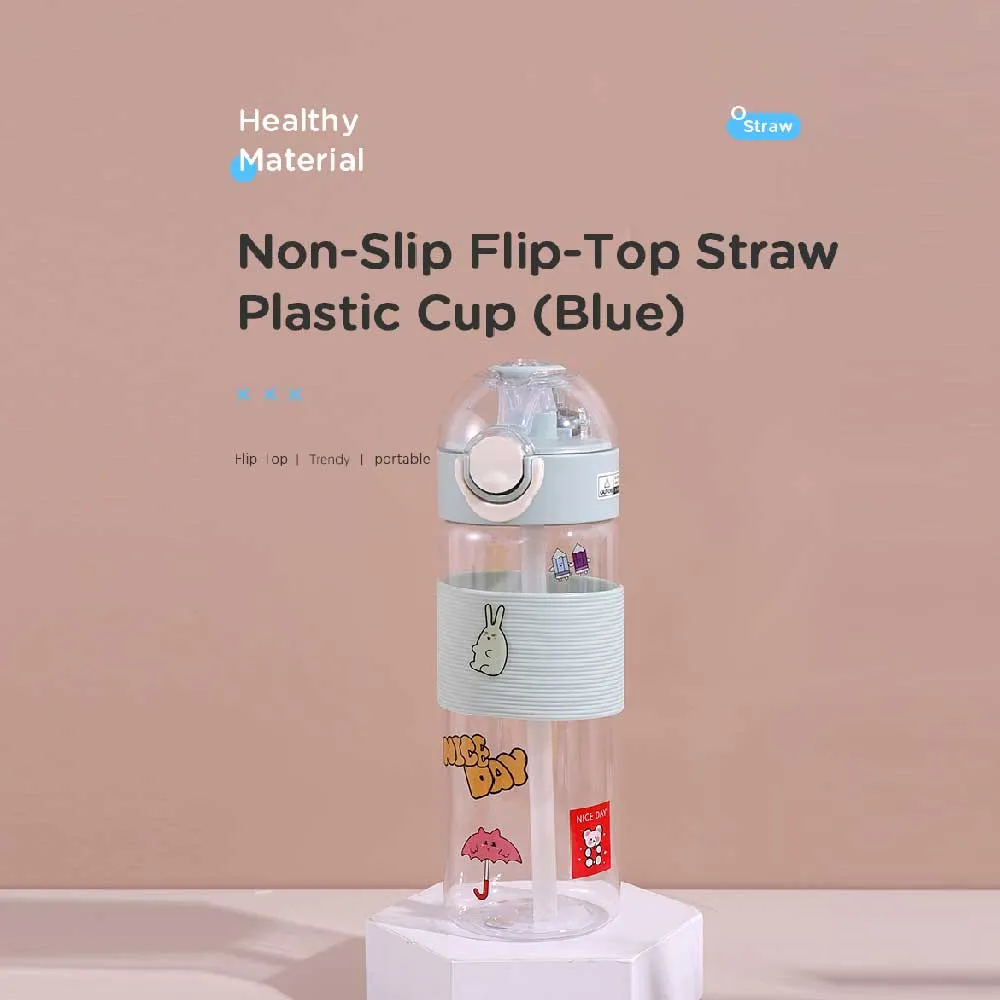 650ml/21.9fl.oz. Non-Slip Flip-Top Straw Plastic Cup (Blue)