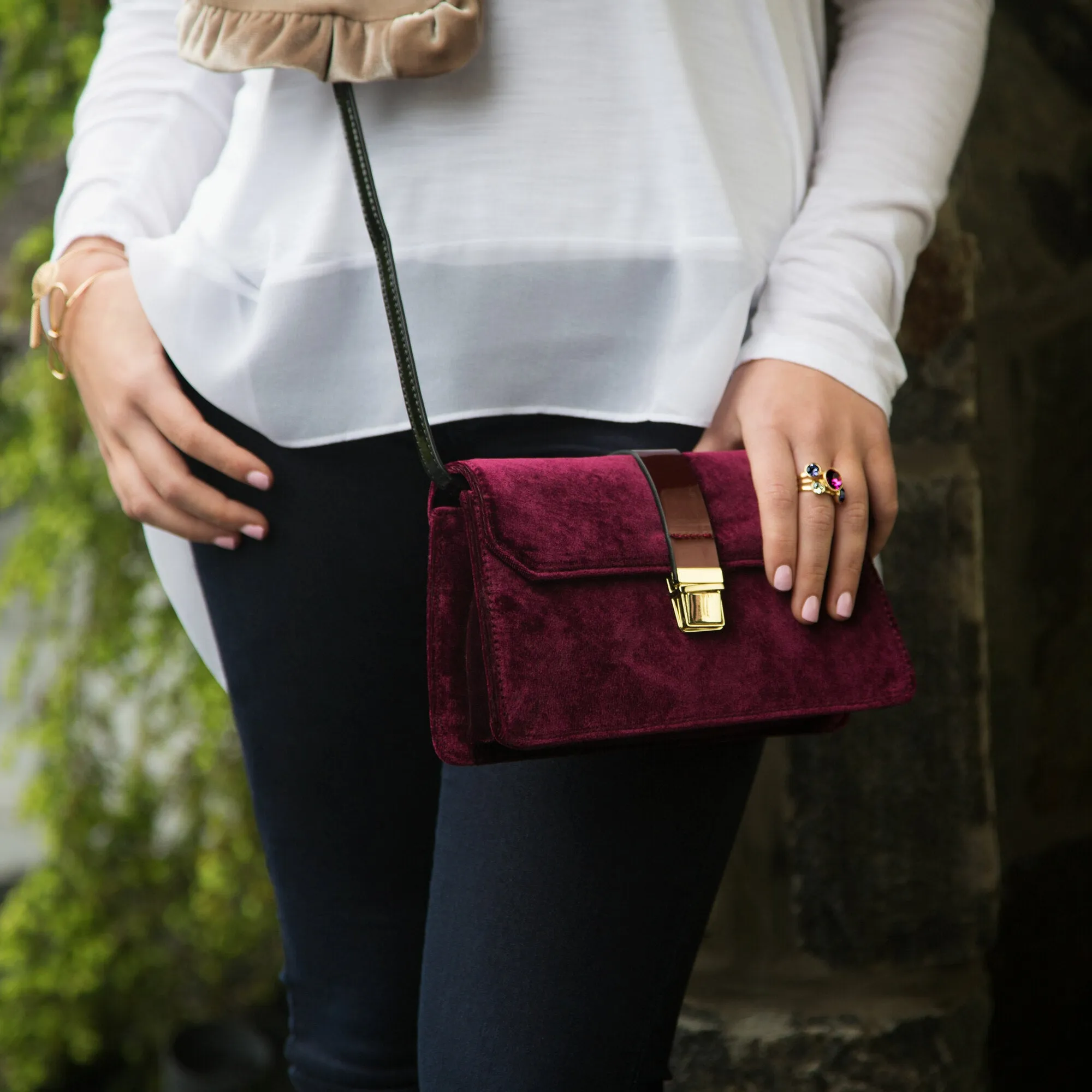 Almond Velvet Crossbody Bag