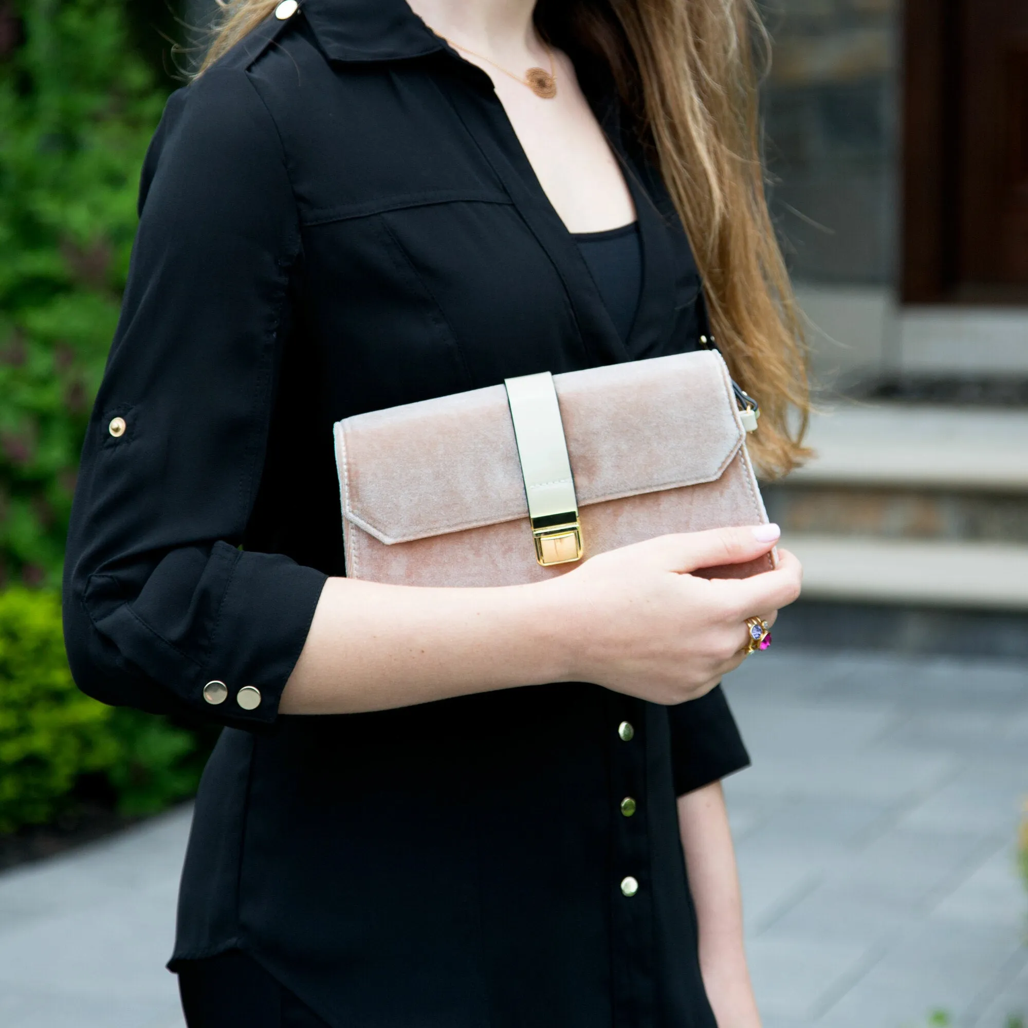 Almond Velvet Crossbody Bag