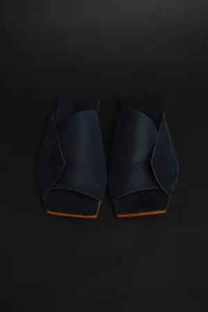 Amos Handcrafted Navy Leather Slides