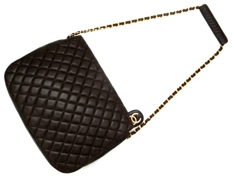 Authentic Chanel Vintage Brown Rare Quilted Jumbo Flap Handbag