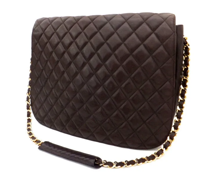 Authentic Chanel Vintage Brown Rare Quilted Jumbo Flap Handbag