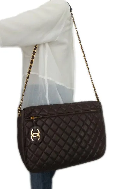 Authentic Chanel Vintage Brown Rare Quilted Jumbo Flap Handbag