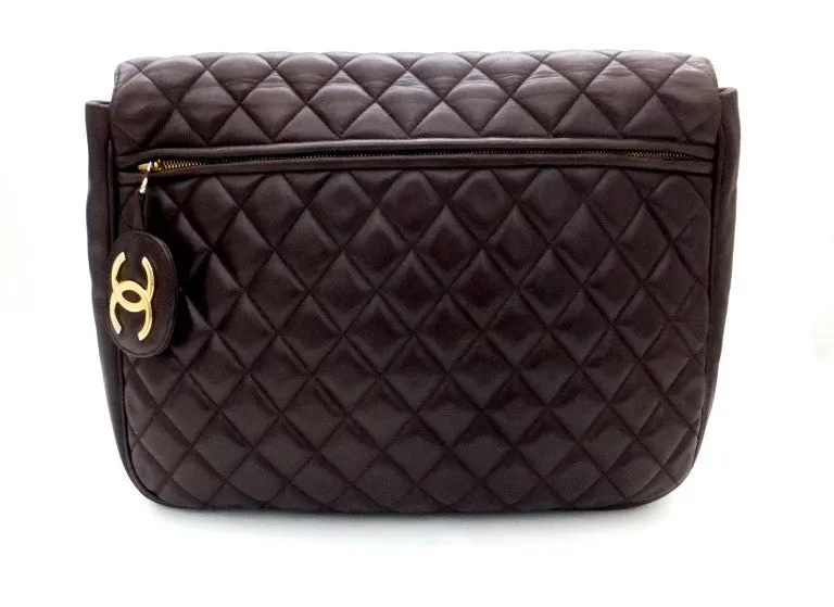 Authentic Chanel Vintage Brown Rare Quilted Jumbo Flap Handbag