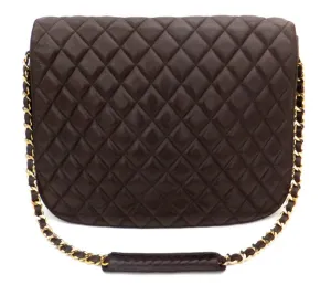 Authentic Chanel Vintage Brown Rare Quilted Jumbo Flap Handbag