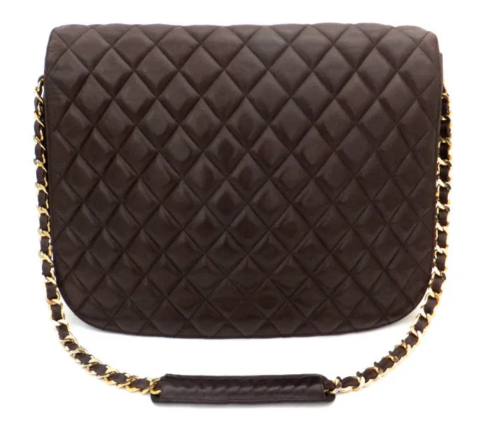 Authentic Chanel Vintage Brown Rare Quilted Jumbo Flap Handbag