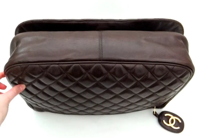 Authentic Chanel Vintage Brown Rare Quilted Jumbo Flap Handbag