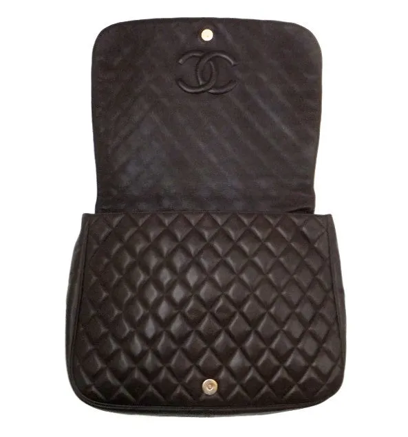 Authentic Chanel Vintage Brown Rare Quilted Jumbo Flap Handbag