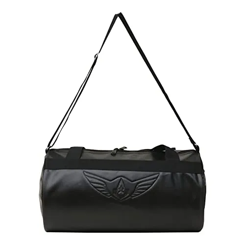 AUXTER Blacky Leatherette Gym Bag Duffel Bag Shoulder Bag for Men and Women Emboss Logo (Black)