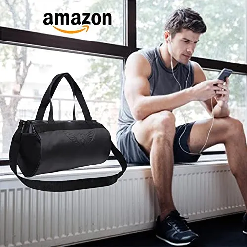 AUXTER Blacky Leatherette Gym Bag Duffel Bag Shoulder Bag for Men and Women Emboss Logo (Black)