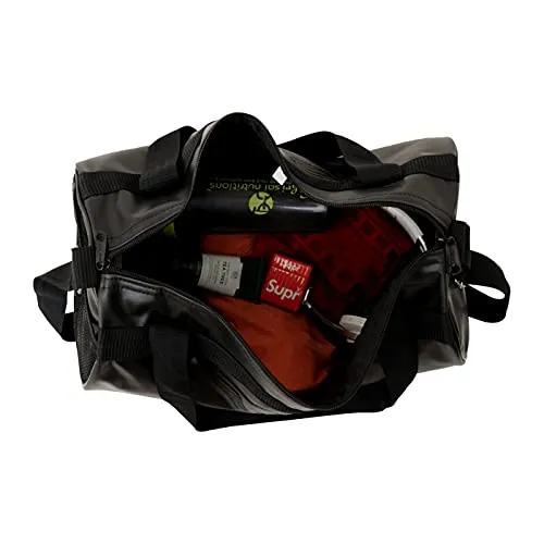 AUXTER Blacky Leatherette Gym Bag Duffel Bag Shoulder Bag for Men and Women Emboss Logo (Black)