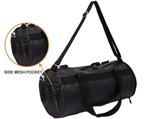 AUXTER Blacky Leatherette Gym Bag Duffel Bag Shoulder Bag for Men and Women Emboss Logo (Black)