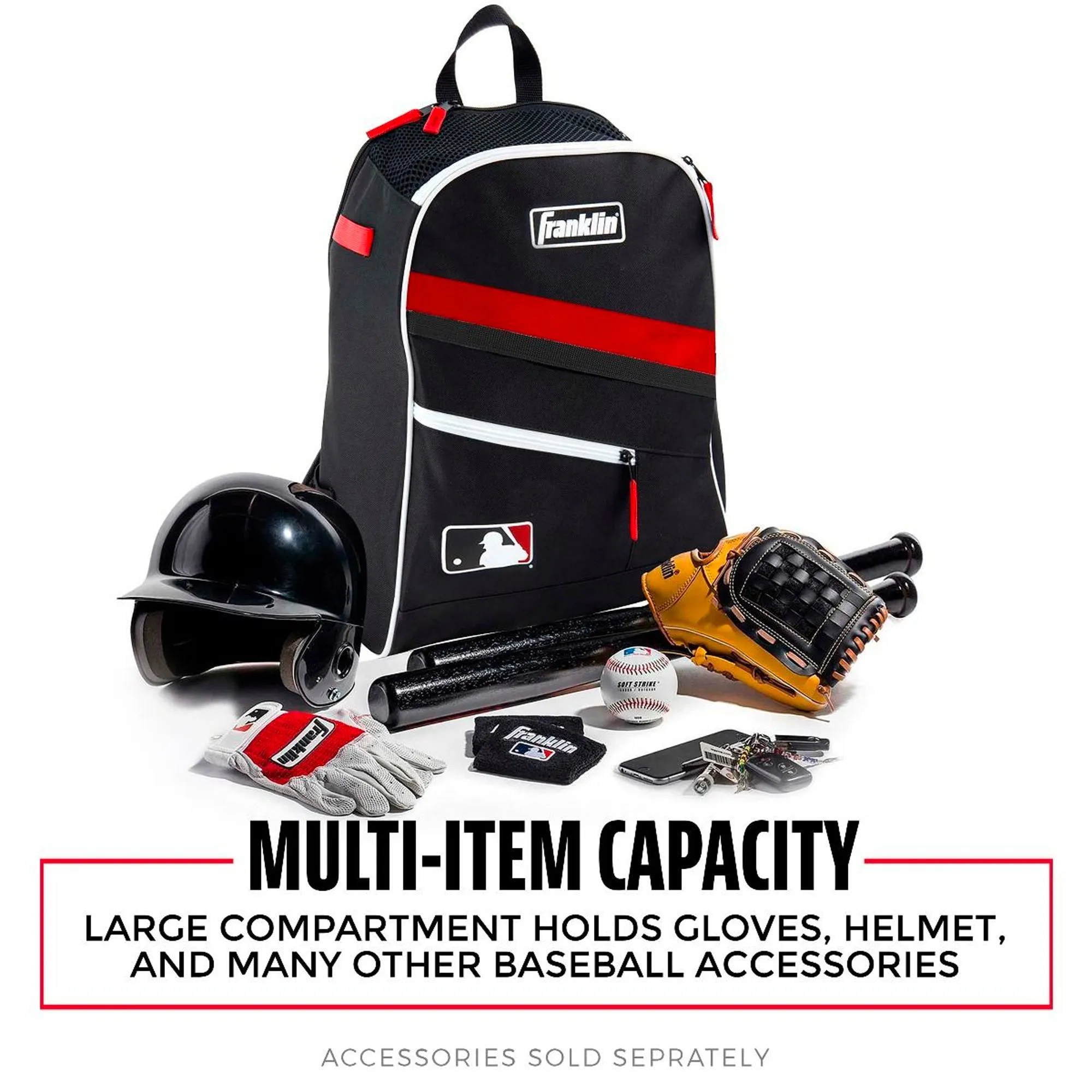 Backpack Mochila Beisbol Softbol Franklin Negro Rojo INFANTIL