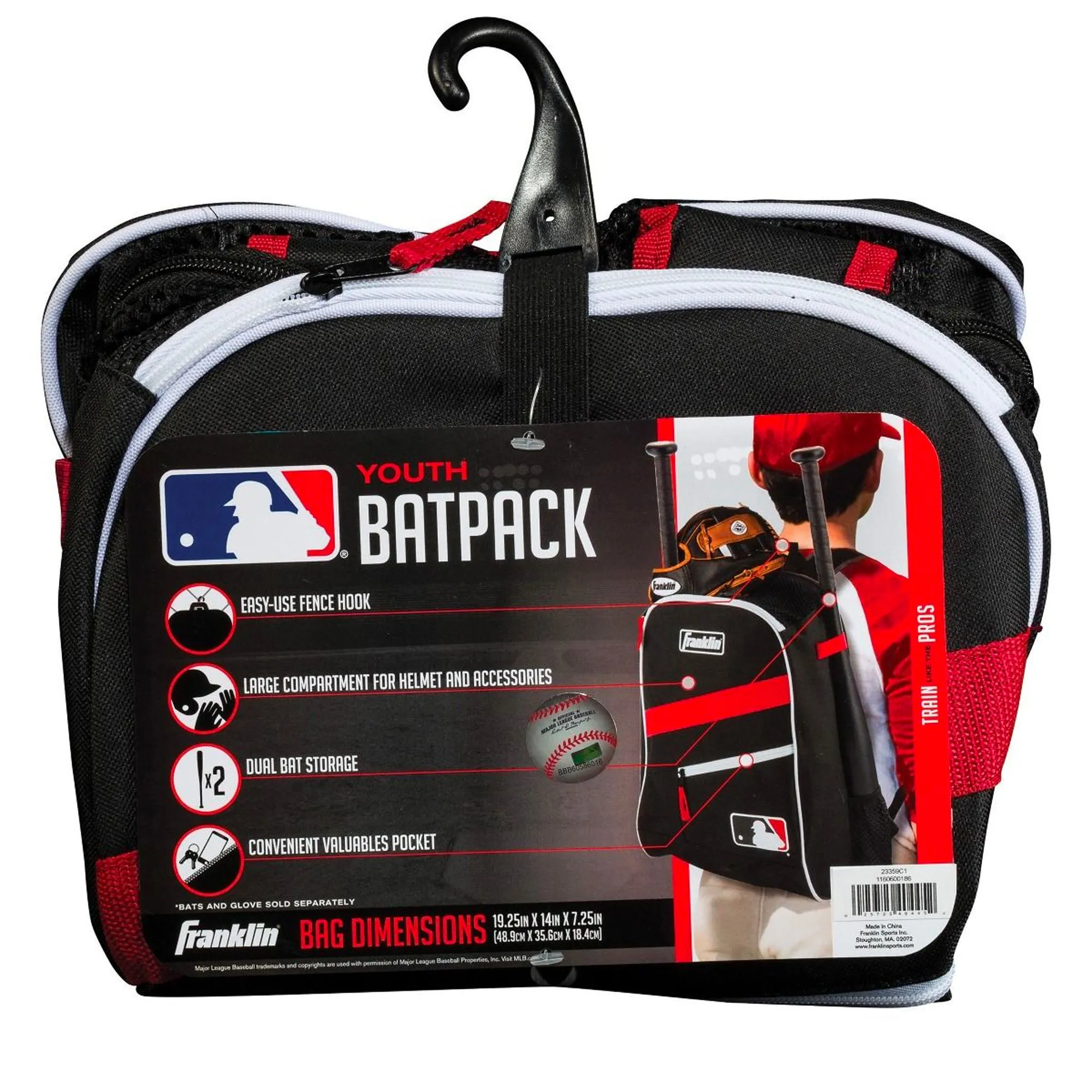 Backpack Mochila Beisbol Softbol Franklin Negro Rojo INFANTIL