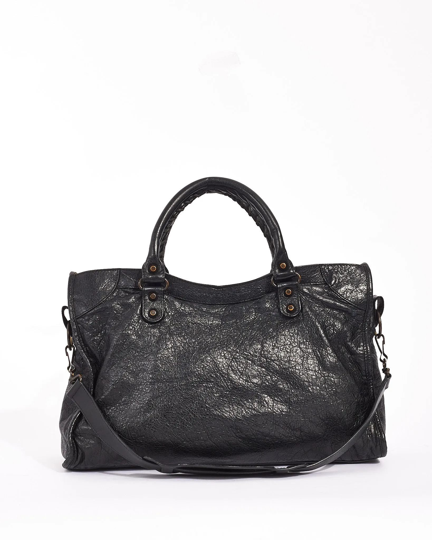 Balenciaga Black Lambskin Leather Motocross City Bag