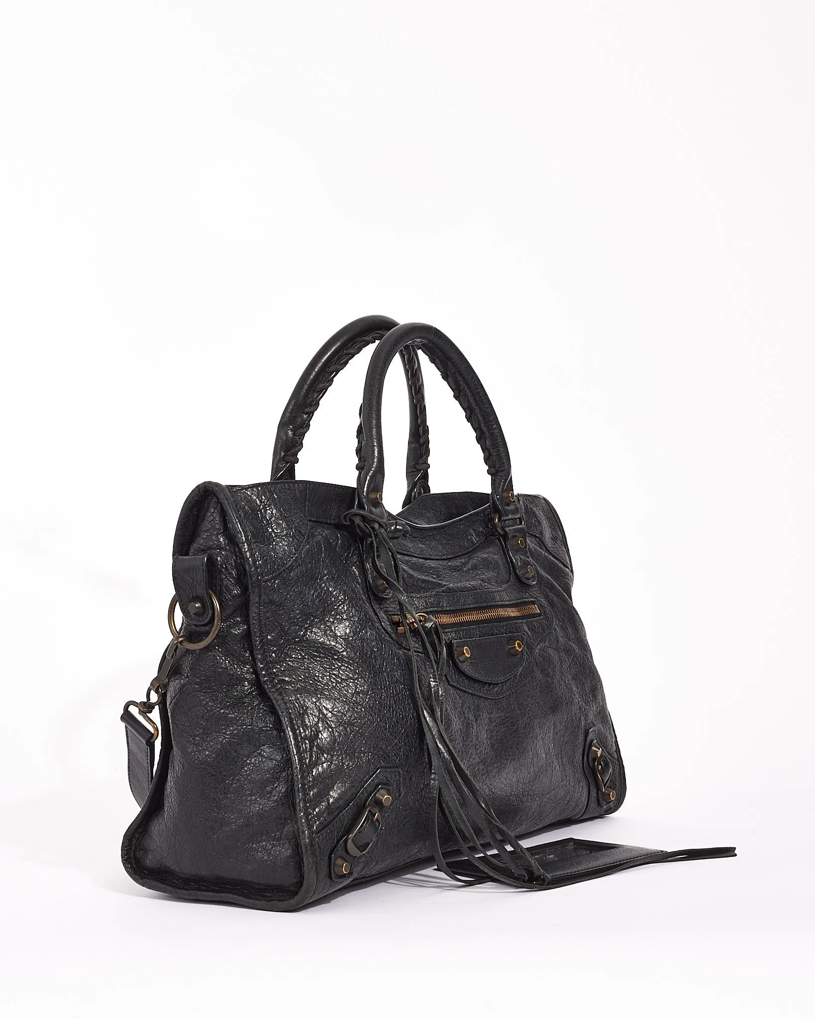 Balenciaga Black Lambskin Leather Motocross City Bag