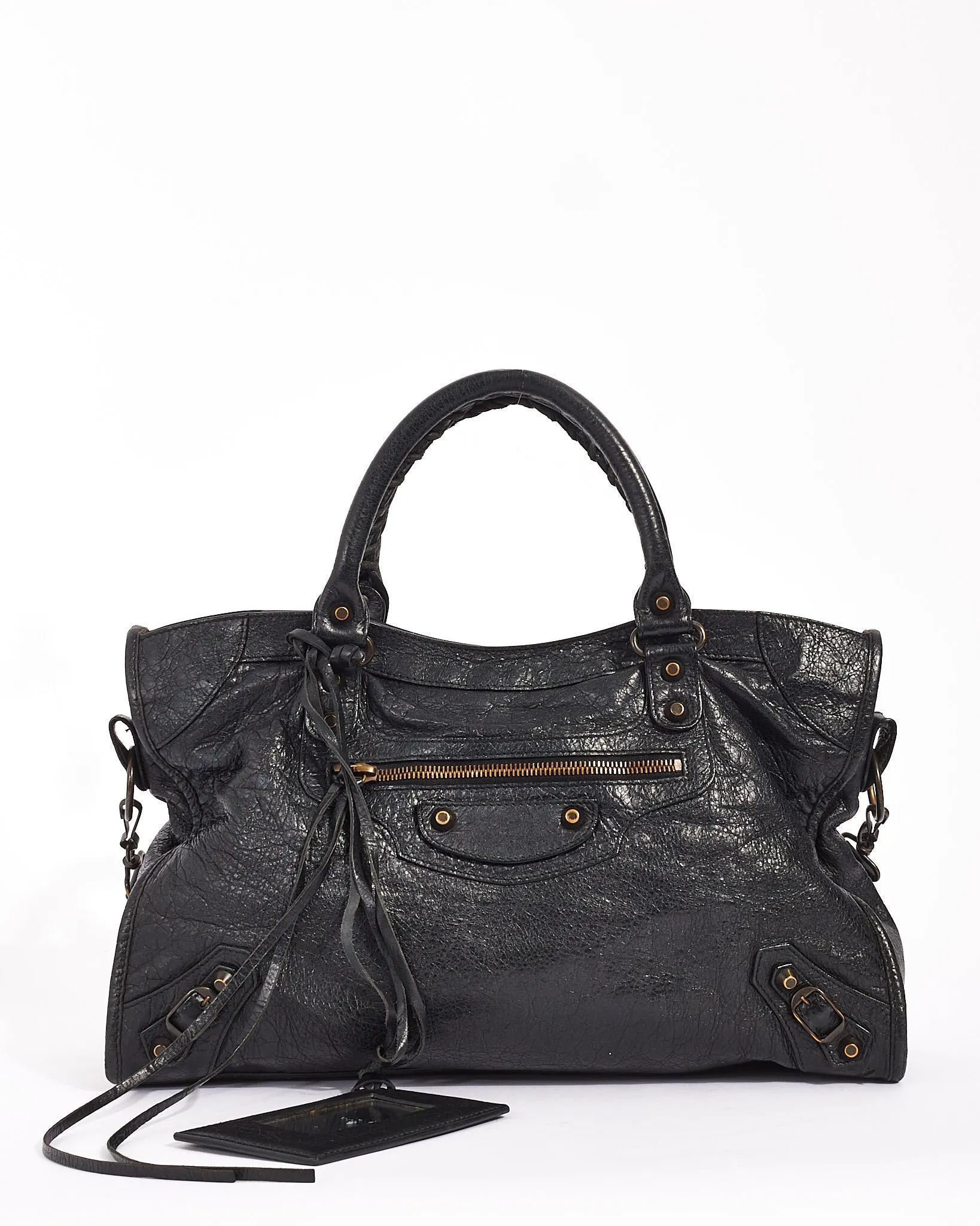 Balenciaga Black Lambskin Leather Motocross City Bag