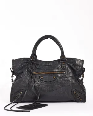 Balenciaga Black Lambskin Leather Motocross City Bag