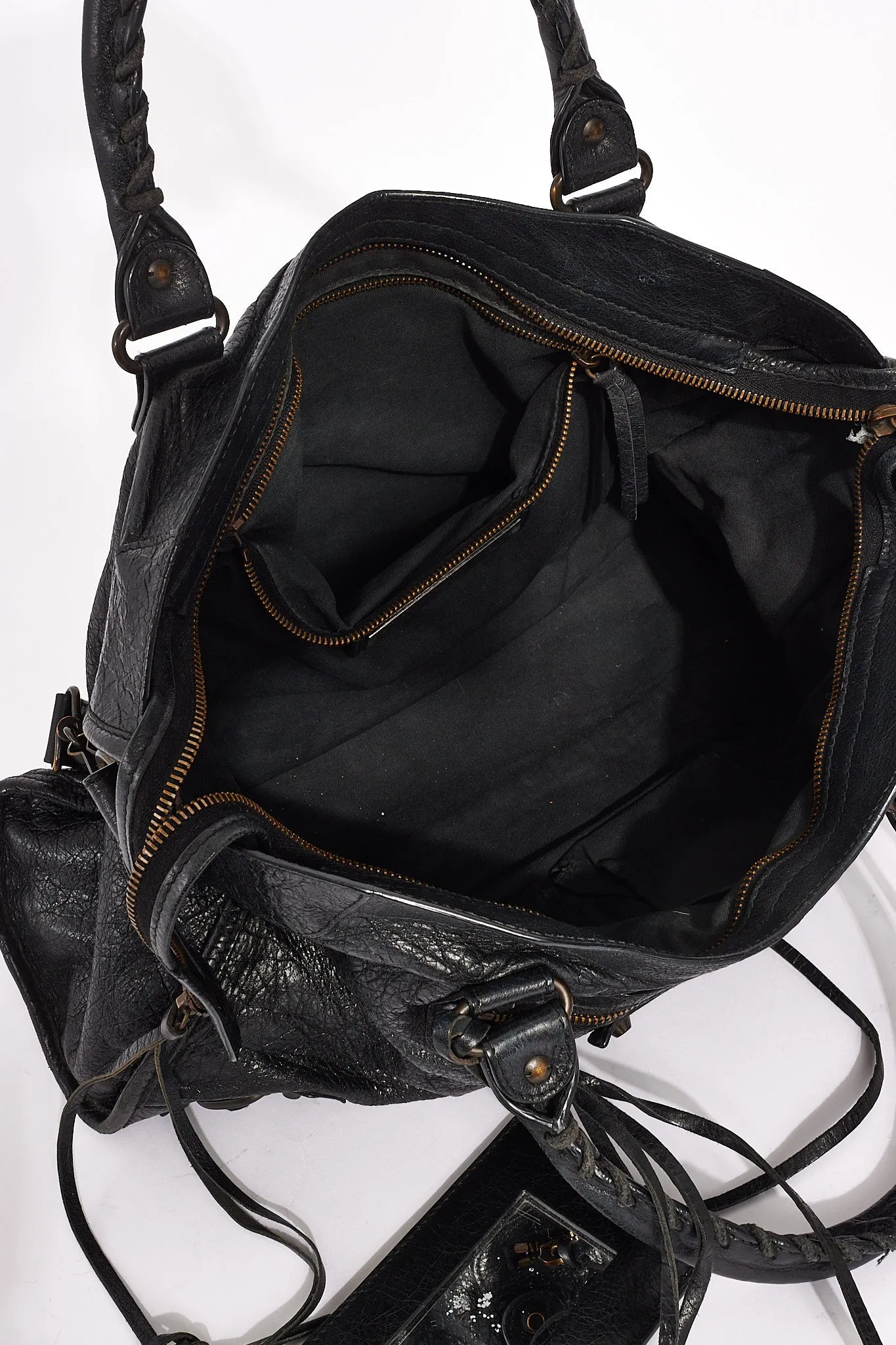 Balenciaga Black Lambskin Leather Motocross City Bag