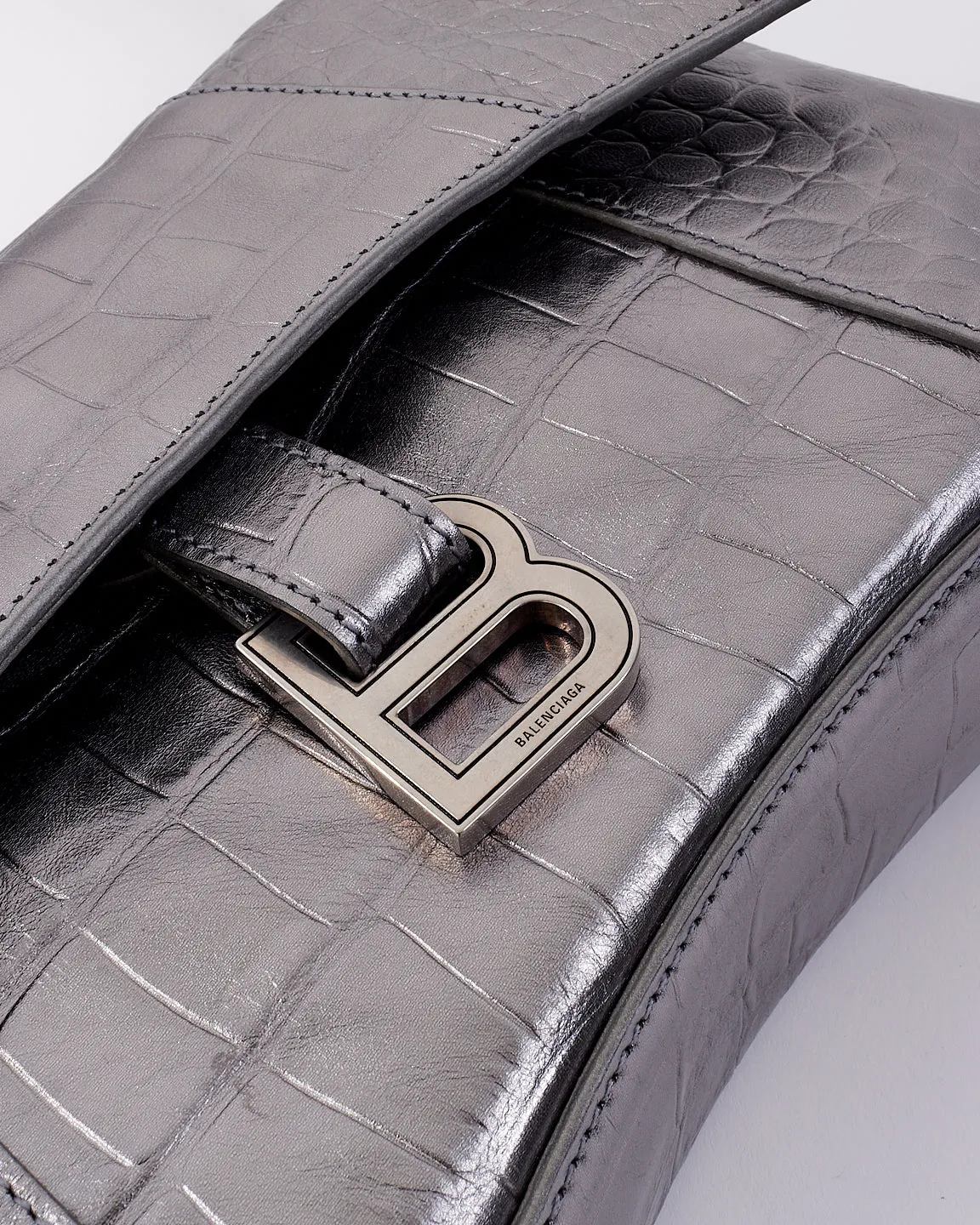 Balenciaga Silver Embossed Leather Downtown XS Bag