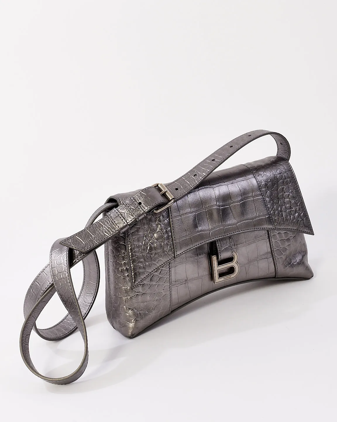 Balenciaga Silver Embossed Leather Downtown XS Bag