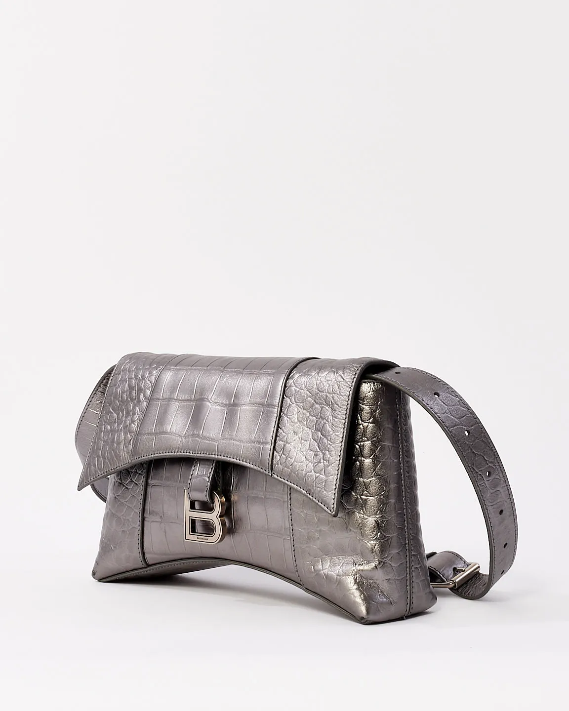 Balenciaga Silver Embossed Leather Downtown XS Bag