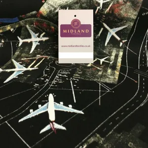 Black Airport Landing Aeroplanes 100% Cotton Canvas Fabric 150 cm Wide MK856-17