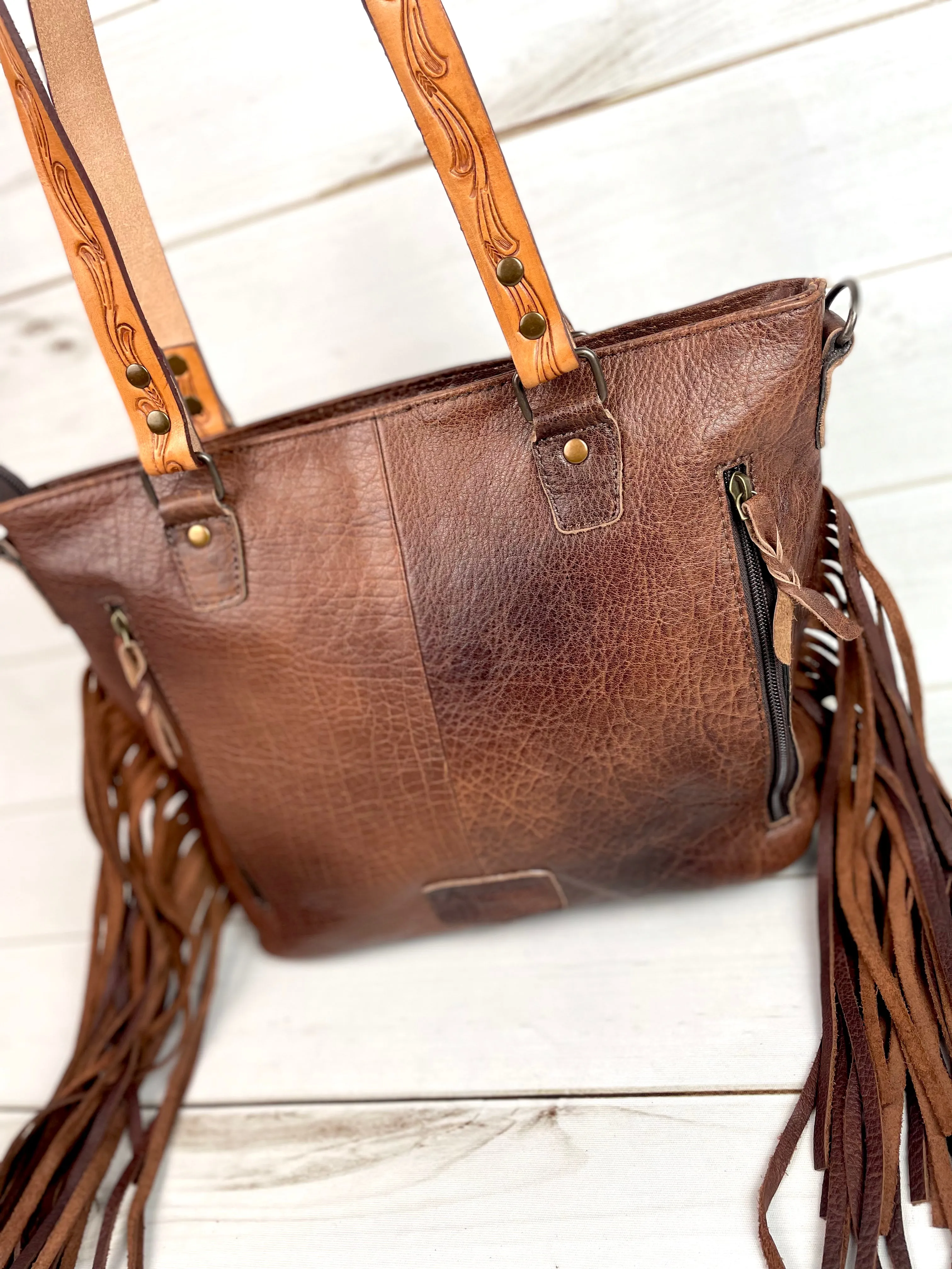 Black and Cream Wool & Leather Tote Purse