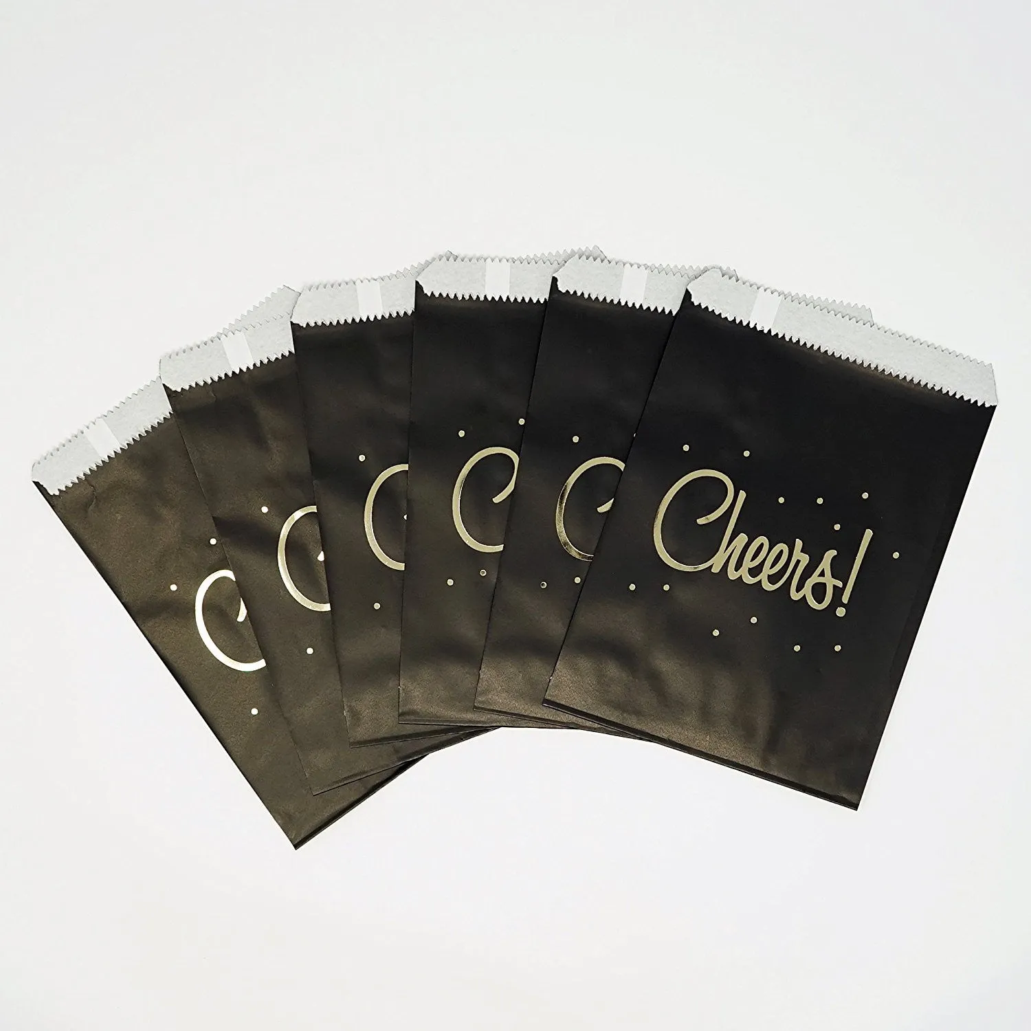 Black and Gold Cheers Party Favor Gift Bags Popcorn Treat Bags- 48 count