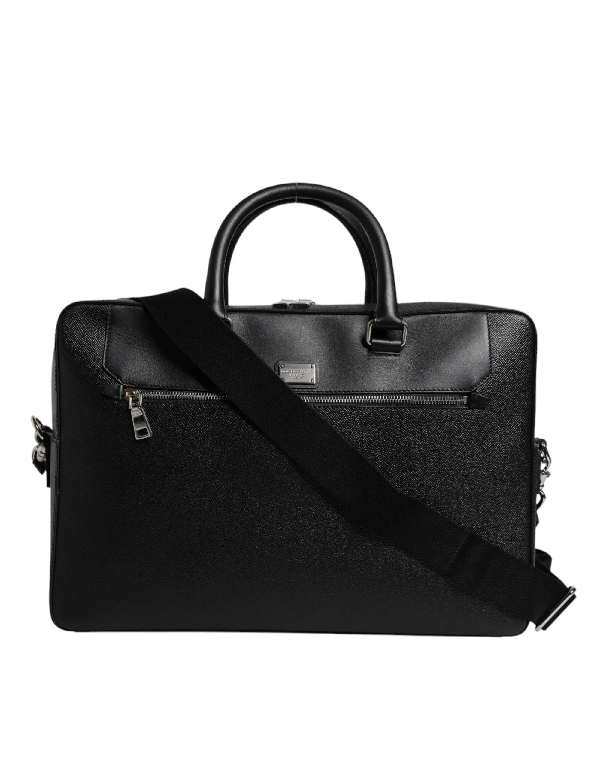 Black Logo Plaque Double Handle Messenger Bag