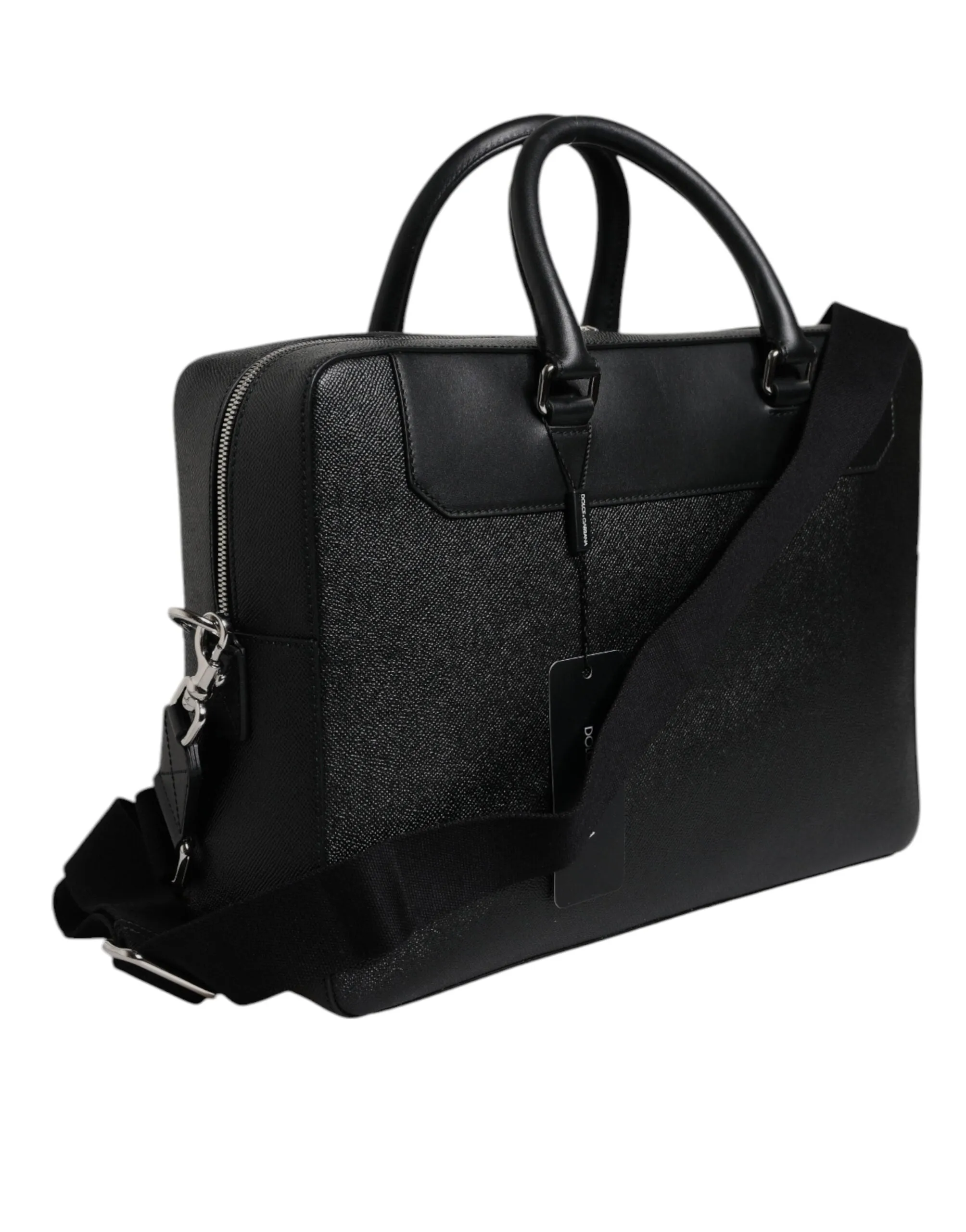 Black Logo Plaque Double Handle Messenger Bag