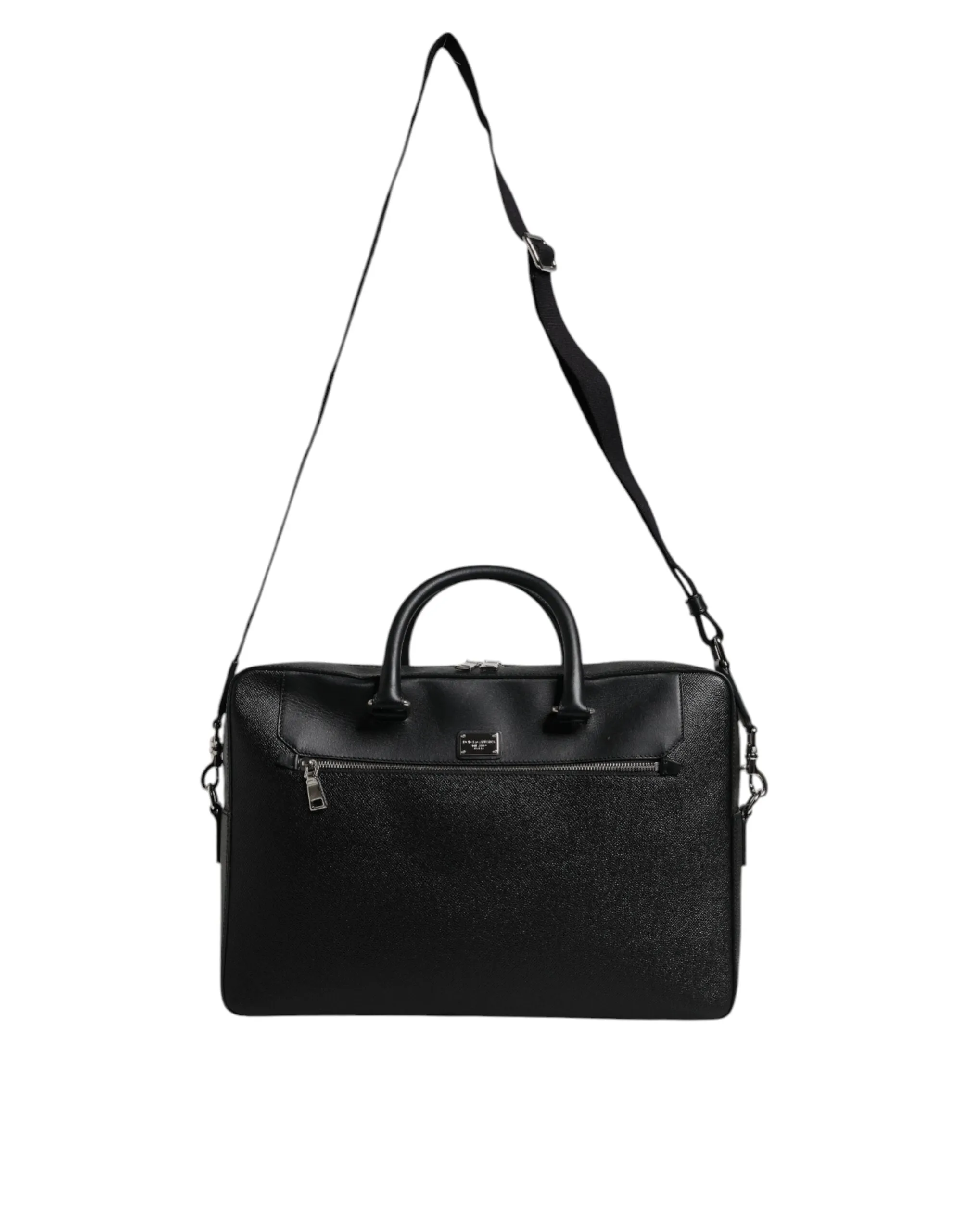 Black Logo Plaque Double Handle Messenger Bag