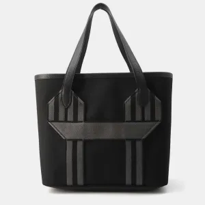 Black/Gray Taurillon Clemence Toile Military Pur Sangle Tote Bag MM